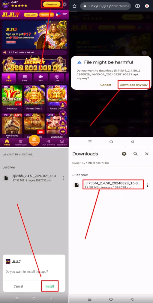 Instructions for downloading jljl7 app for Android